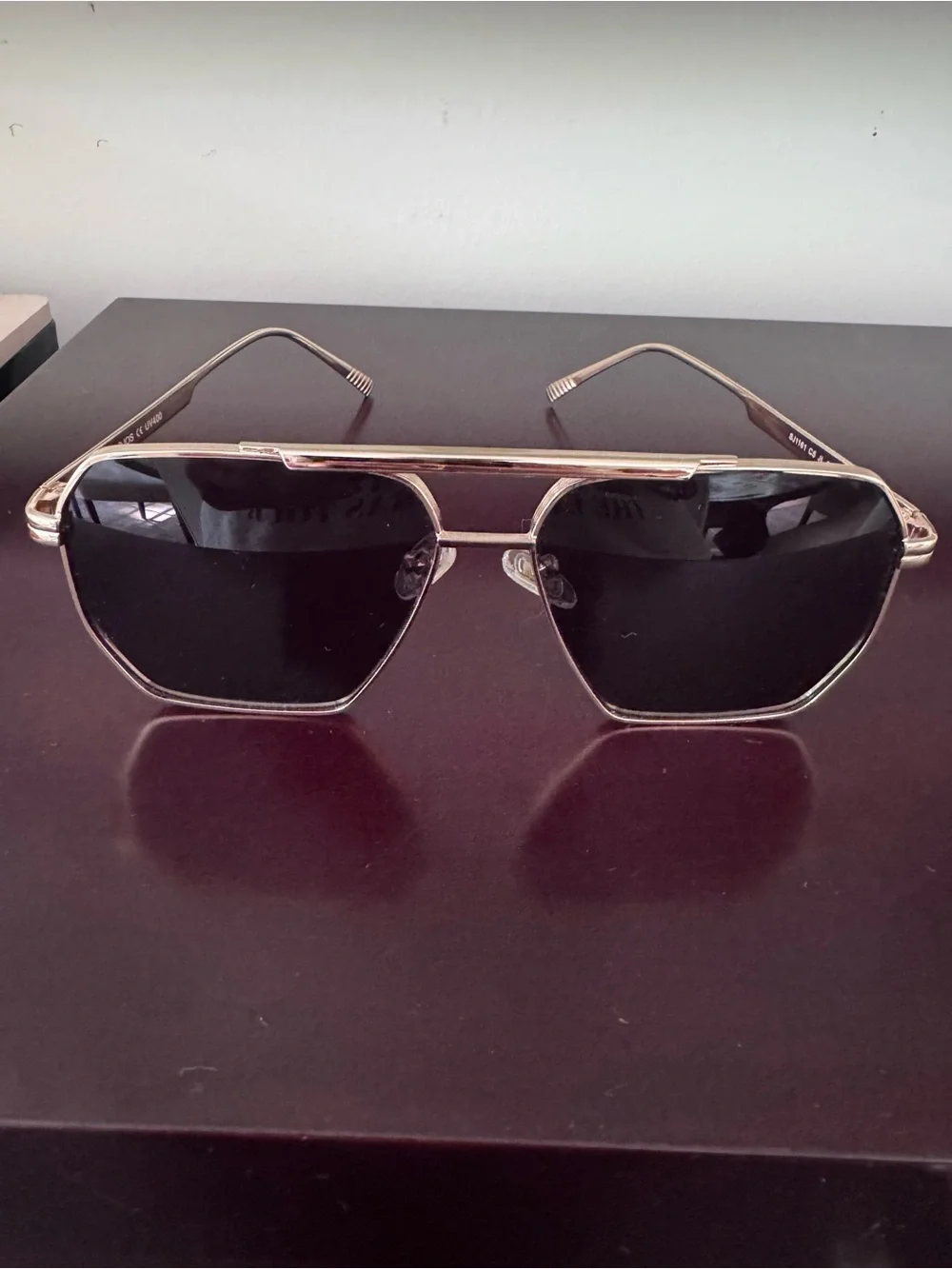 Amazon Geometric Gold Frame Sunglasses with Black Lenses